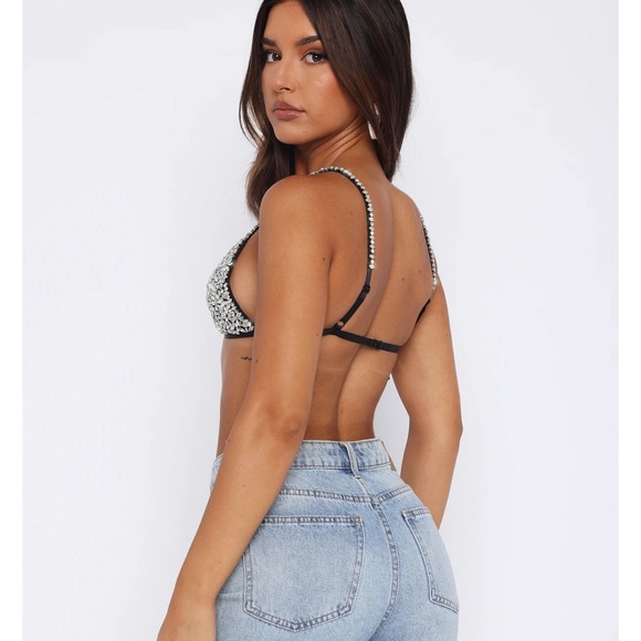 White Fox Turn up the music Diamanté Bralette. Bling rhinestone bralette. - Picture 3 of 3